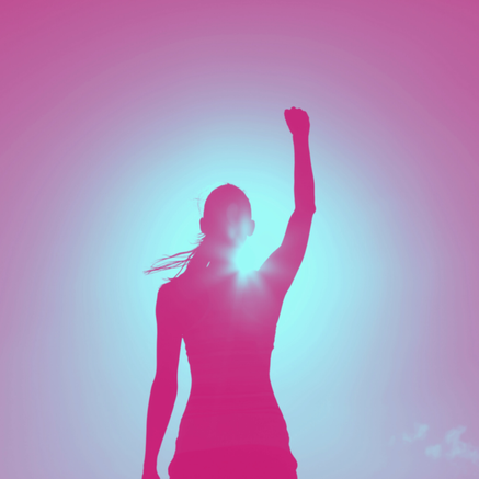 Woman raising her fist in the air demonstrating self-worth